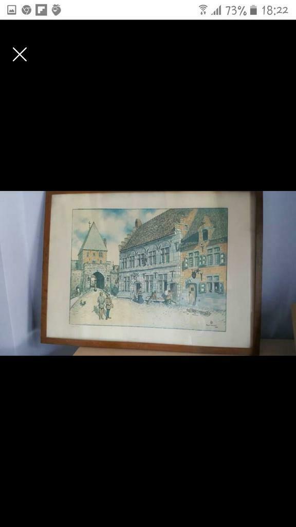 Lithographie de Paul Collet. Vieux quartier de Nivelles, Antiquités & Art, Enlèvement