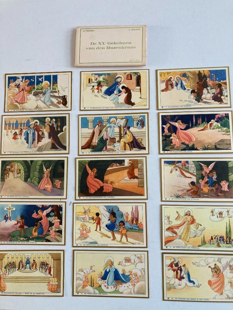 J. Gouppy : " De 15 geheimen van den Rozenkrans " 15 prenten, Ophalen of Verzenden, Zo goed als nieuw, Voor 1940, Prent