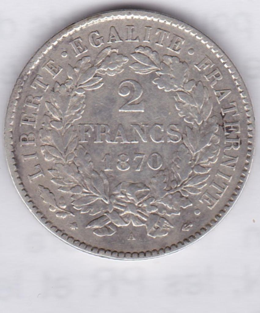 Monnaie France : 2 francs 1870 petit A - Argent, Enlèvement ou Envoi, France, Monnaie en vrac, Argent