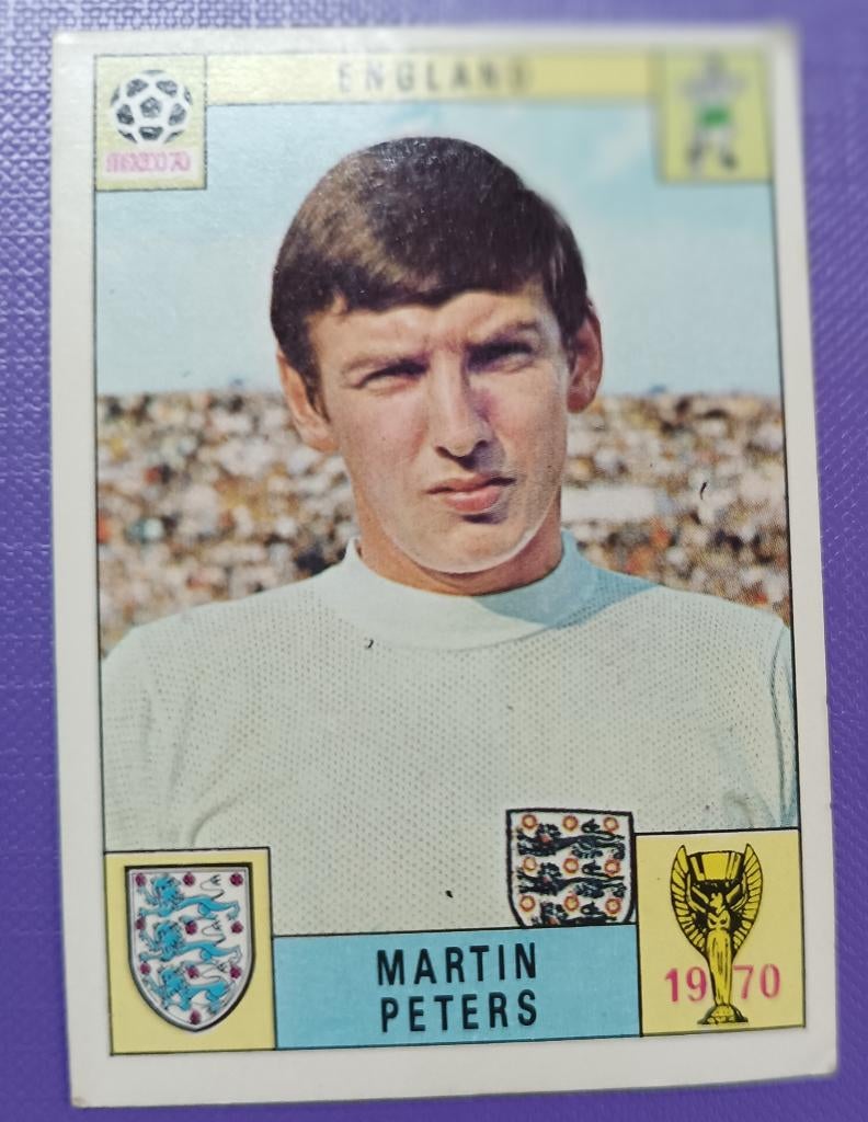 Carte Panini Coupe du monde foot1970, Mexique  MARTIN PETERS, Envoi