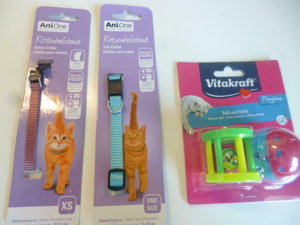 CHATS - 3 colliers et 1 jeu (balle/rouleau) - NEUF emballé, Enlèvement ou Envoi, Neuf