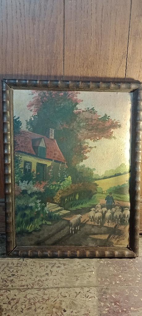 Peinture huile-Paysage rural et berger 1947 signée,34x43,n24, Antiquités & Art, Art | Peinture | Classique, Daté, Enlèvement ou Envoi
