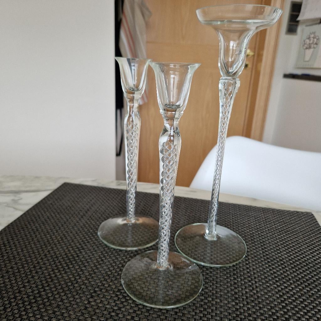 3 glazen kandelaars, Antiek en Kunst, Ophalen of Verzenden