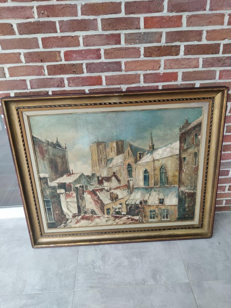 Schilderij dorpszicht van Hubert Op De Beeck, Ophalen