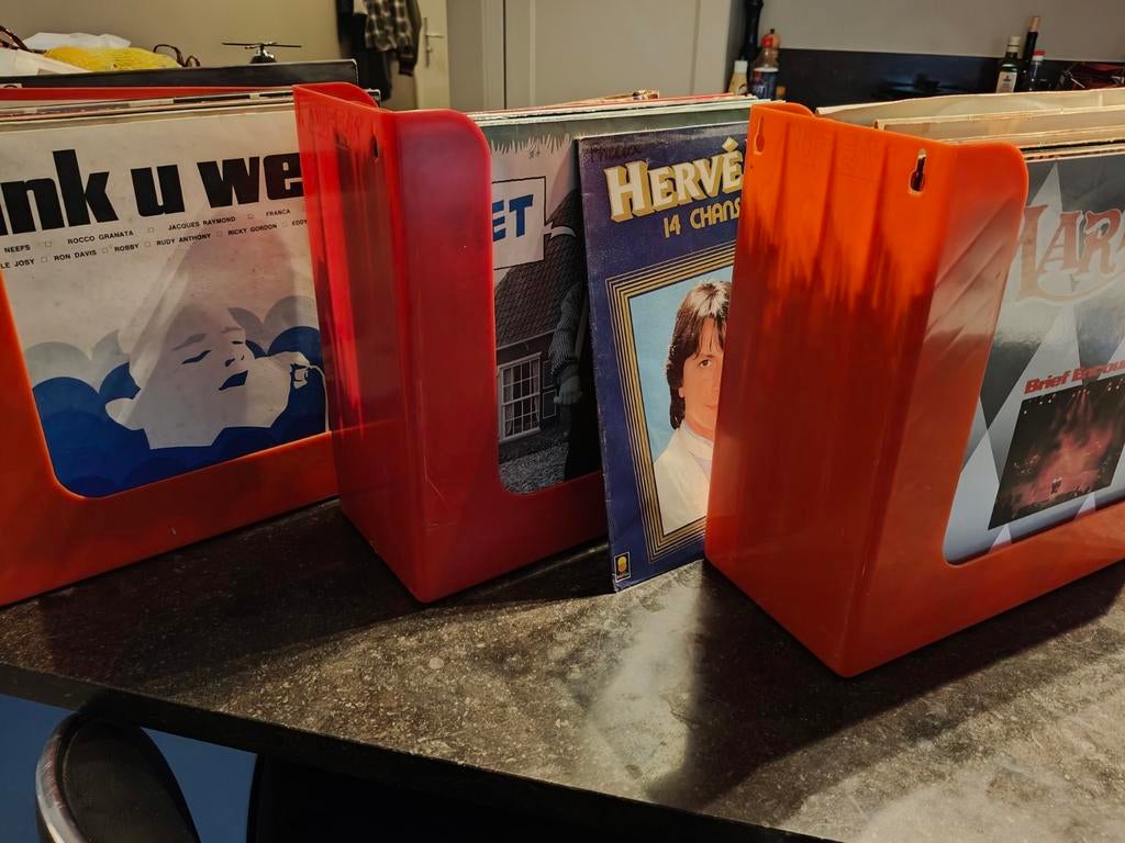 3x Vintage AUREAC platenbakken met oude vinylplaten – retro, Verzamelen, Ophalen