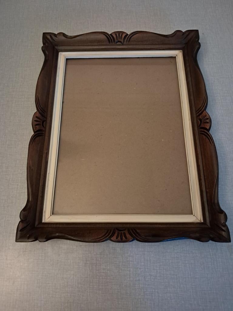 Cadre photo ancien en bois, 50 cm x 39 cm., Enlèvement ou Envoi, Utilisé, Bois