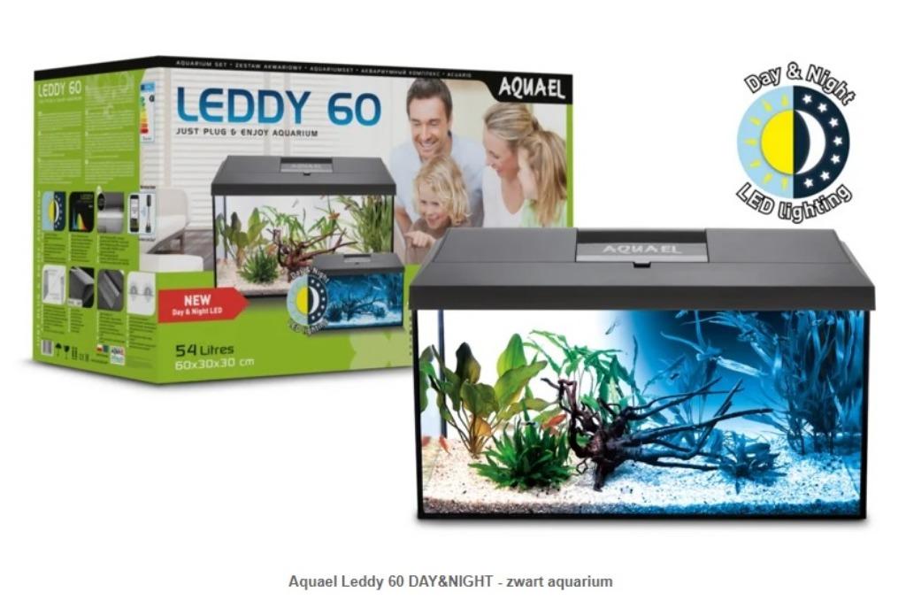 Aquarium Set Aquael Leddy 60 Day&Night Zwart, Ophalen, Nieuw, Leeg aquarium