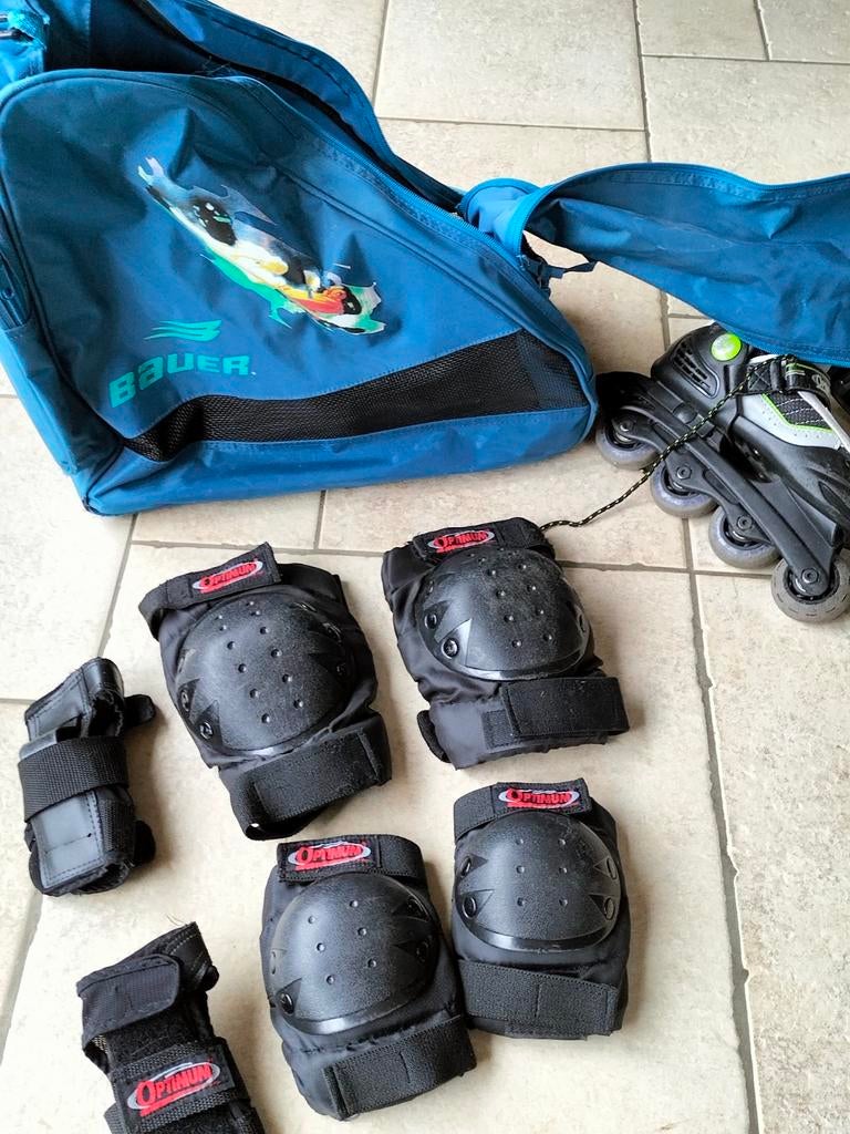 Inline skates + bescherming / maat 32-35, Sports & Fitness, Patins à roulettes alignées, Comme neuf, Protection, Réglable, Enlèvement ou Envoi