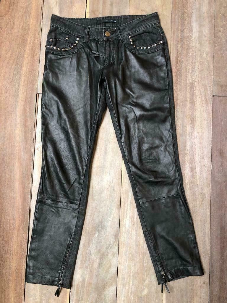 Atos Lombardini zwarte jeans W27 voorkant in echt leer, zwar, Verzenden, Gedragen, Zwart, W27 (confectie 34) of kleiner