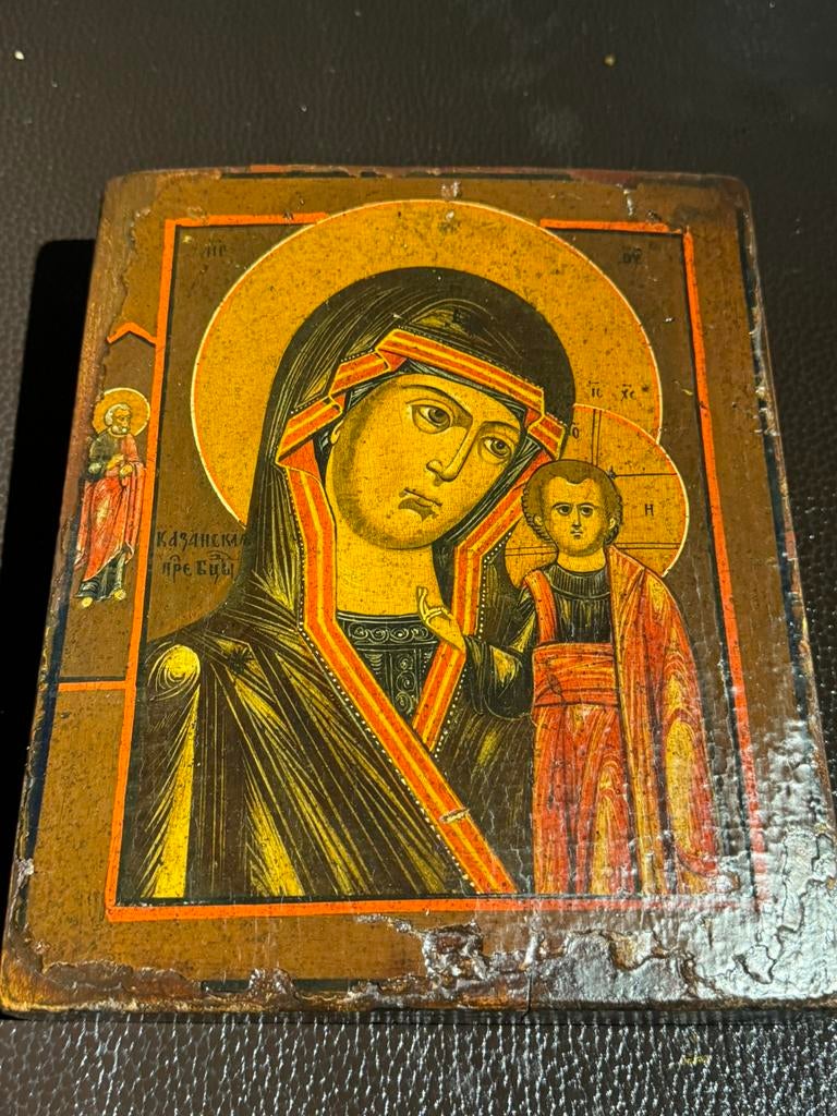 antiek Russisch-orthodox icoon. Moeder Gods van Kazan, Antiek en Kunst, Antiek | Religieuze voorwerpen, Ophalen of Verzenden