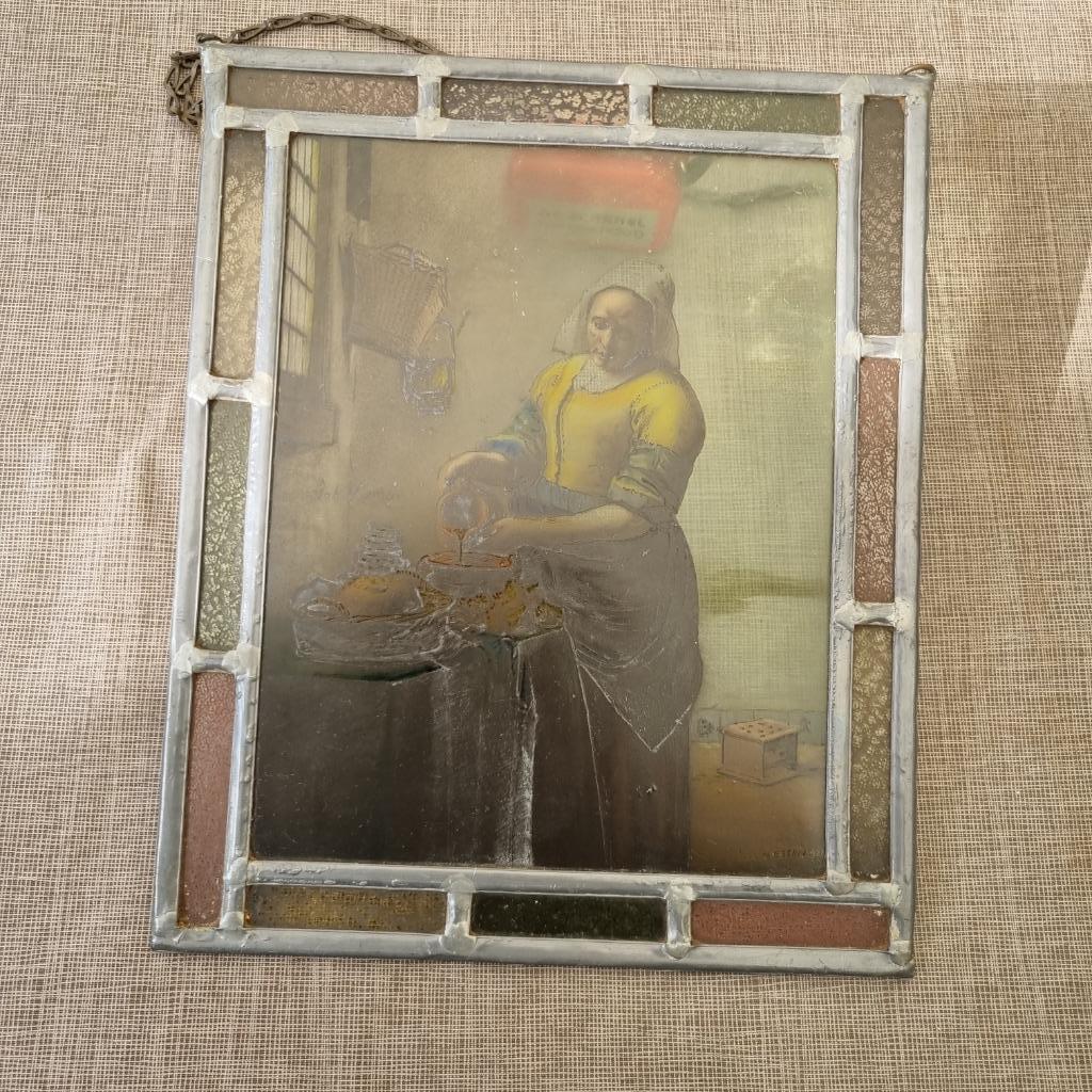 Glasraam in lood - Melkmeisje van Vermeer, Ophalen of Verzenden