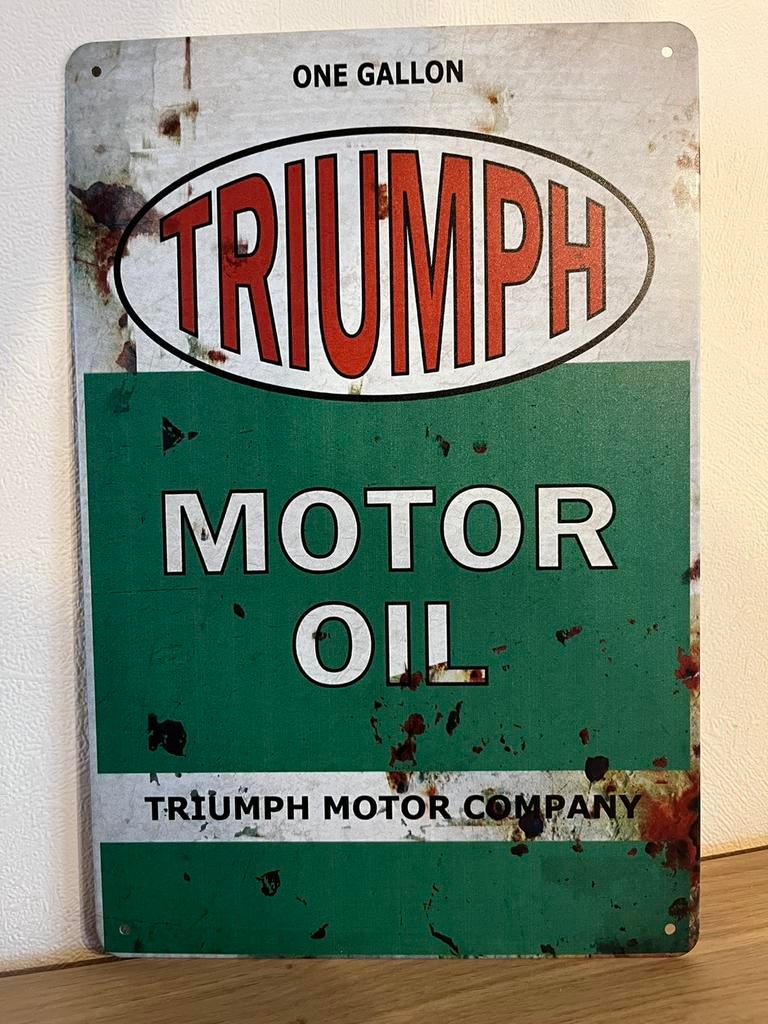 Plaque metallique triumph motor oil, Collections, Marques & Objets publicitaires, Enlèvement ou Envoi, Comme neuf