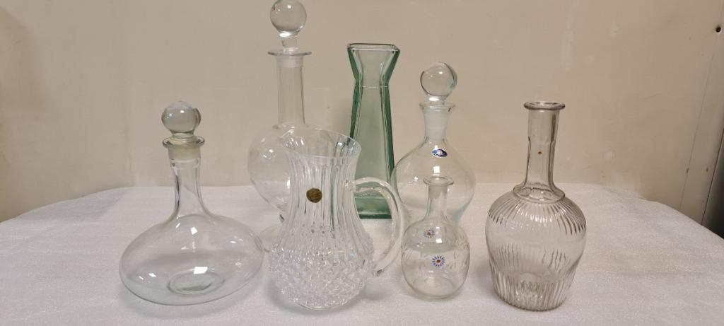 5 karaffen + Schenkkan Christal d'Argues + Vaas, Antiek en Kunst, Antiek | Glaswerk en Kristal, Ophalen of Verzenden