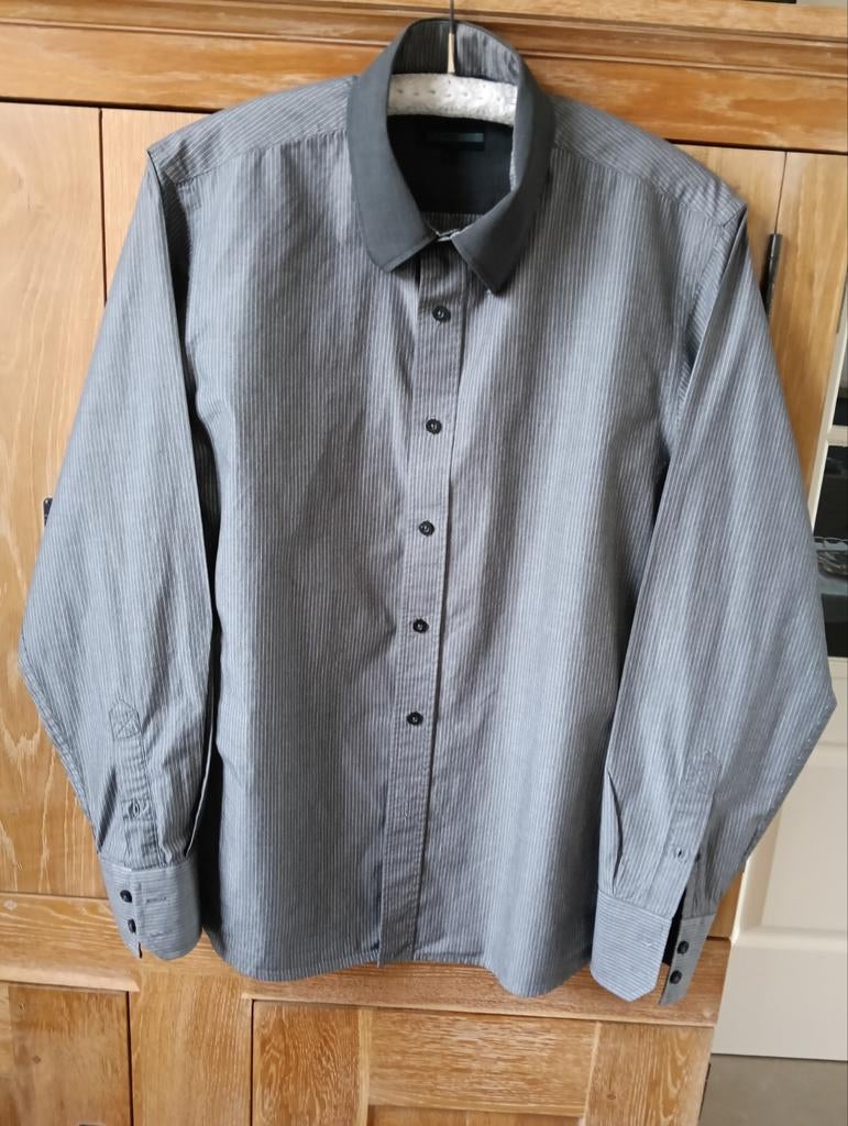 Grijs gestreept overhemd 100% katoen, Kleding | Heren, Overhemden, Nieuw, Ophalen of Verzenden, Halswijdte 41/42 (L), Grijs