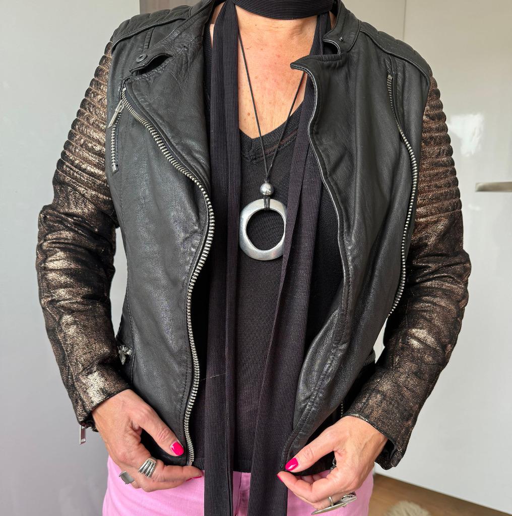 Zwarte leren motor style jakker Scotch&Soda, Ophalen, Zwart, Scotch & Soda, Zo goed als nieuw