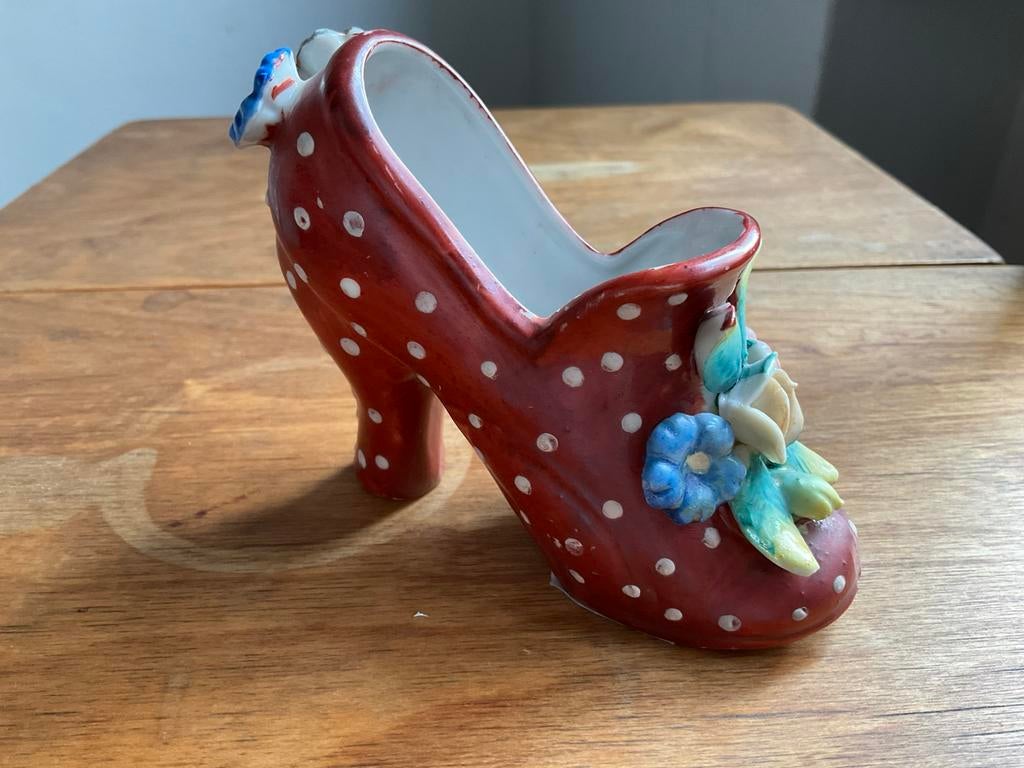 Chaussure/vase vintage à pois rouges, Antiquités & Art, Enlèvement ou Envoi