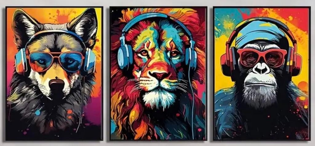 Canvas poster lion singe et tigre Neuf, Enlèvement ou Envoi