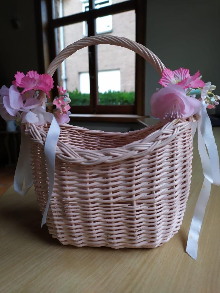 Vintage rieten mandje, Handtassen en Accessoires, Tassen | Damestassen, Ophalen, Zo goed als nieuw, Roze, Overige typen
