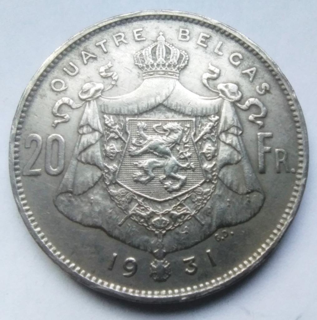belgie 20 Franc 1931 albert 1 FRA positie B, Ophalen of Verzenden, Overig, Losse munt