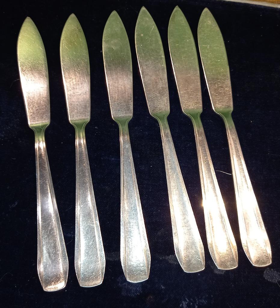 6 VIS MESSEN/ART DECO/ZILVEREN METALEN WOLFERS, Ophalen of Verzenden