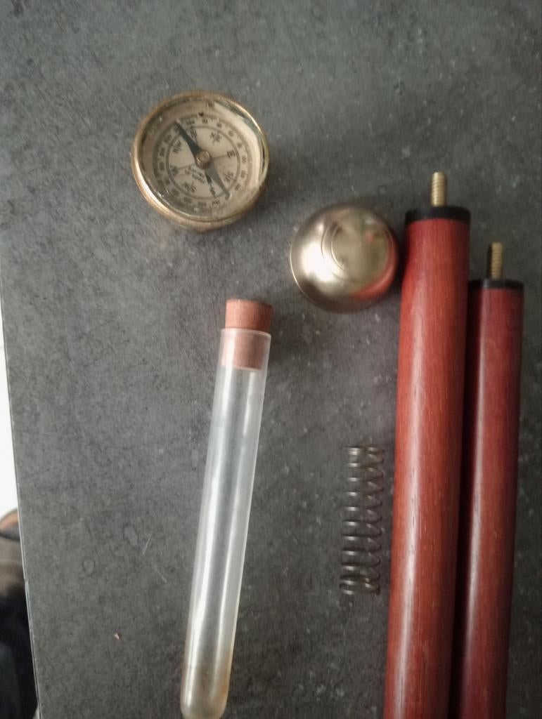 Ancienne canne dite de Marin avec boussole et fiole a rhum, Antiquités & Art