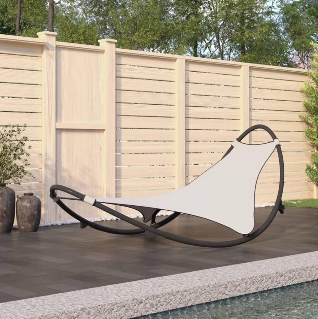 Chaise longue à bascule avec roues Acier Crème, Enlèvement, Neuf, Textilène