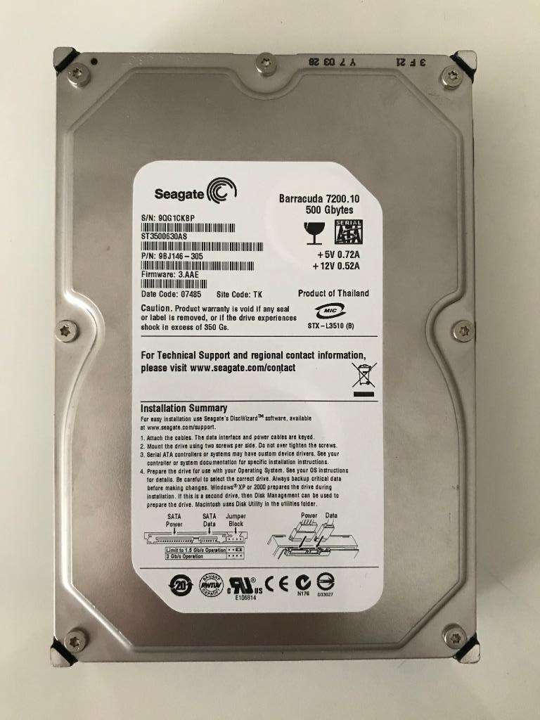 Harde schijf Seagate Barracuda 500GB Model ST3500630AS, Enlèvement ou Envoi, Interne, Utilisé, Desktop