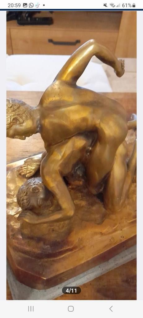 Schitterend gouden bronzen bord Rodin (the wrestlers), Antiek en Kunst, Ophalen, Brons