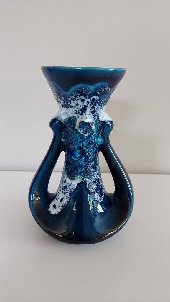 Prachtig blauw Fat Lava druipglazuur vaasje -stijl Vallauris, Ophalen of Verzenden