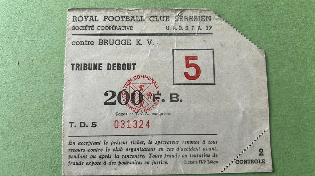 Ticket Club Brugge - RFC Seraing pub Gancia, Verzamelen, Verzenden, Gebruikt, Overige typen