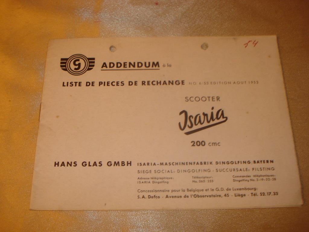 ISARIA Scooter 200cc Ancienne Liste des Pièces de Rechange, Motos, Enlèvement ou Envoi, Autres marques