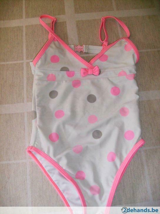 wit badpak met roze afwerkingmt 104, Kinderen en Baby's, Ophalen of Verzenden, Gebruikt, Meisje, Sport- of Zwemkleding