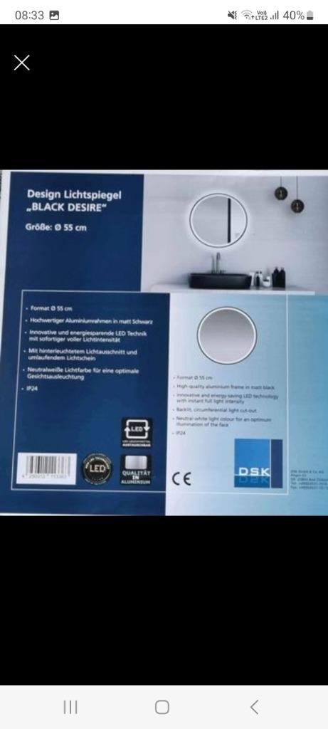 Nouveau prix!!! Miroir rond cerclé noir rétroéclairé LED 55c, Maison & Meubles, Enlèvement, Neuf, Rond