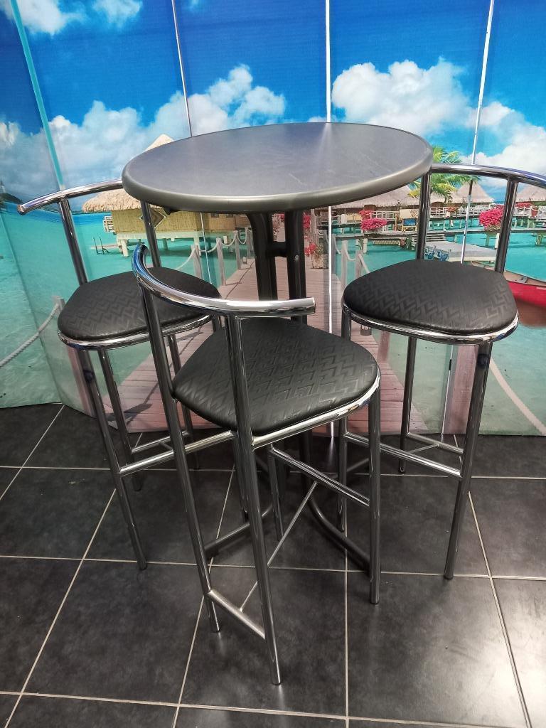 table et 3 tabourets de bar, Maison & Meubles, Tabourets de bar, 90 cm ou plus, Métal, Comme neuf, 3 tabourets