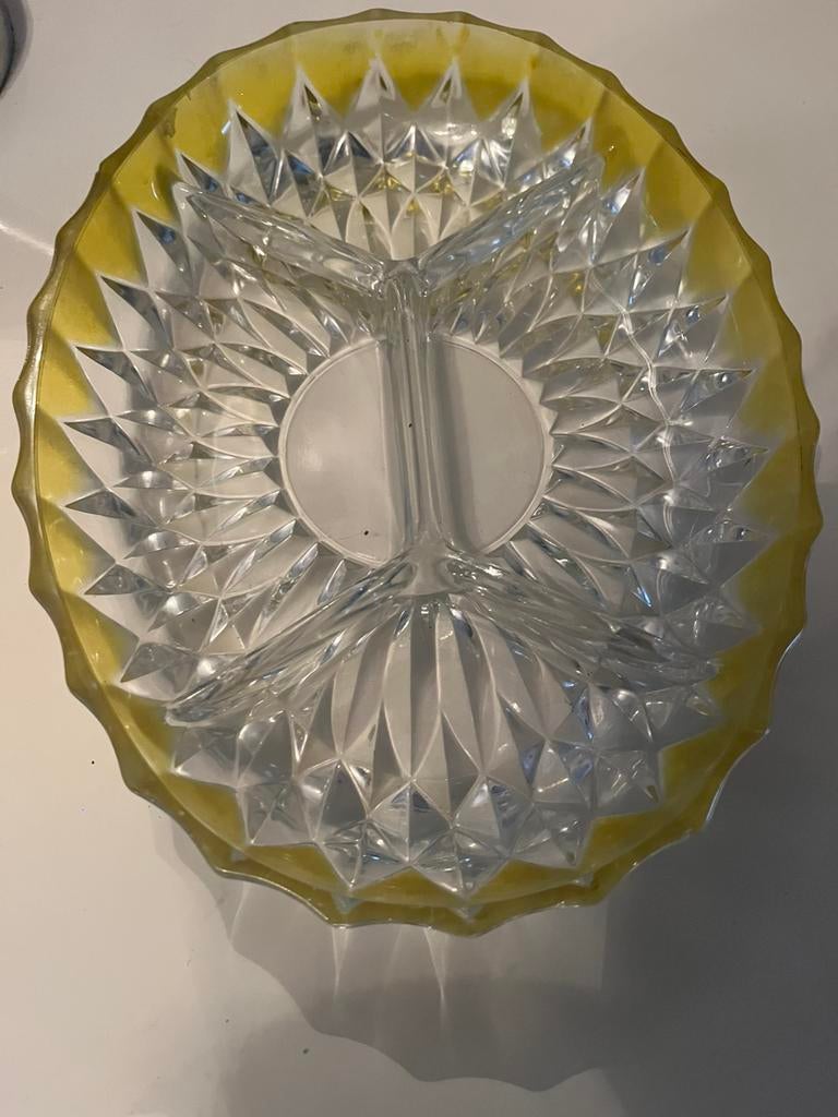 Bol en verre style Crystal avec compartiment, forme original, Ophalen of Verzenden