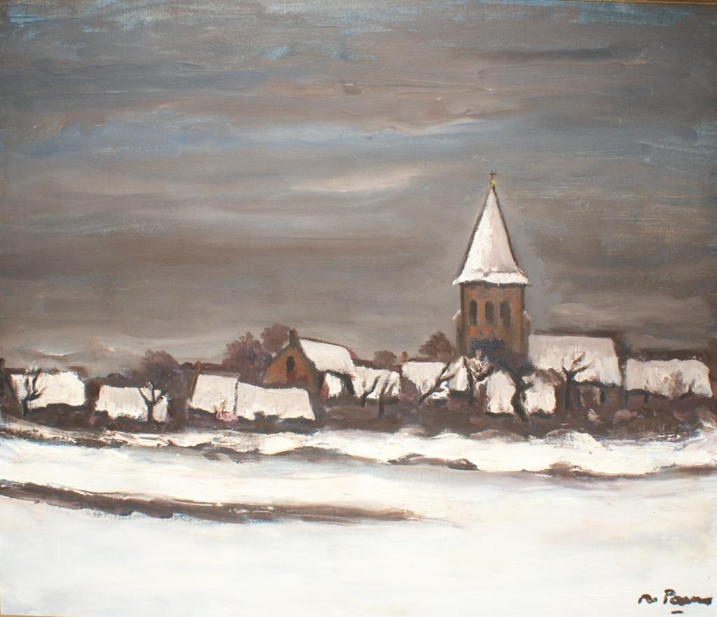 Gabriël De Pauw (1924-2000): Winterlandschap (O/D, 90x80cm), Ophalen of Verzenden