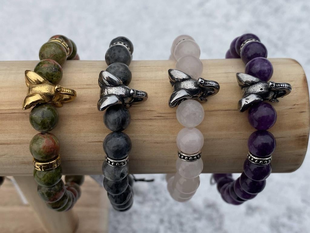 Knappe armbanden uit natuursteen: bedel uit RVS, Nieuw, Ophalen of Verzenden, Met bedels of kralen, Overige kleuren