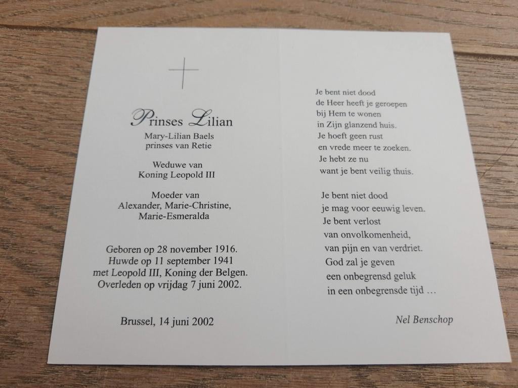 Bp, prinses Lilian, weduwe Leopold III, 1916 - 2002, Verzamelen, Ophalen of Verzenden