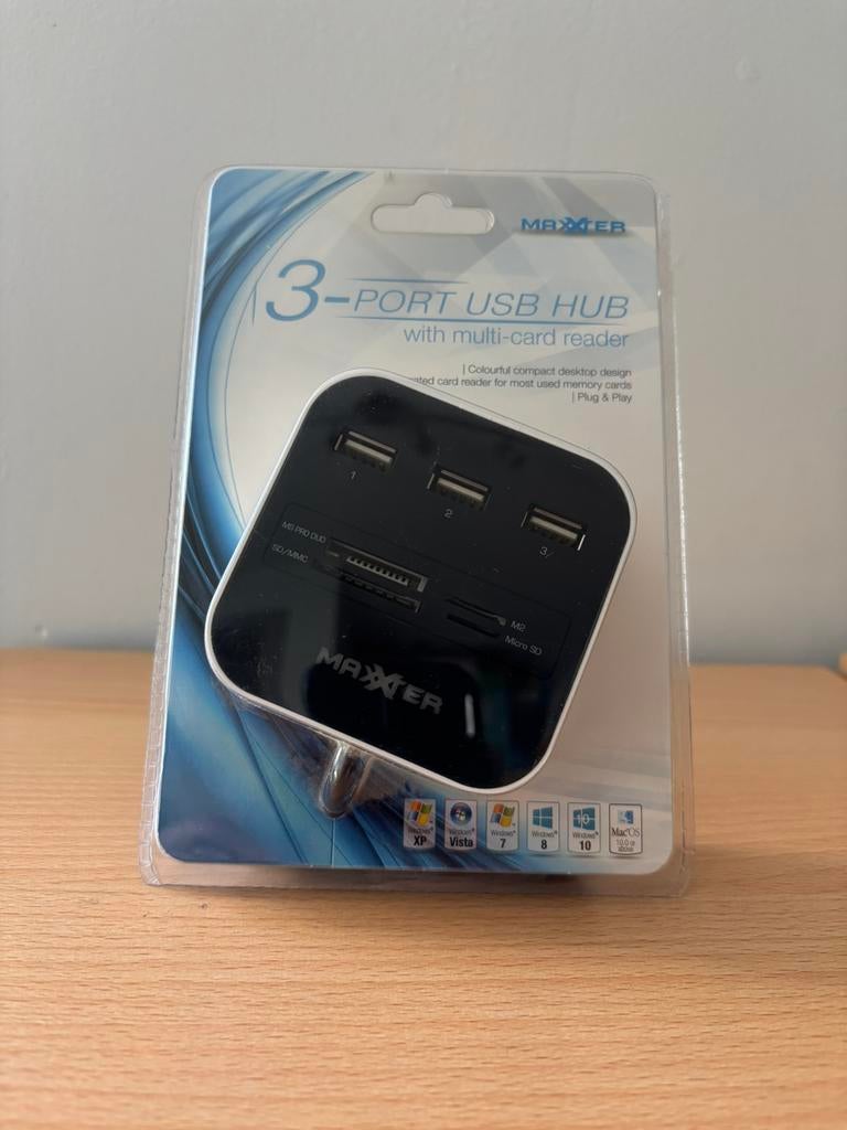 3-poorts USB-hub met kaartlezer, Ophalen of Verzenden, Nieuw