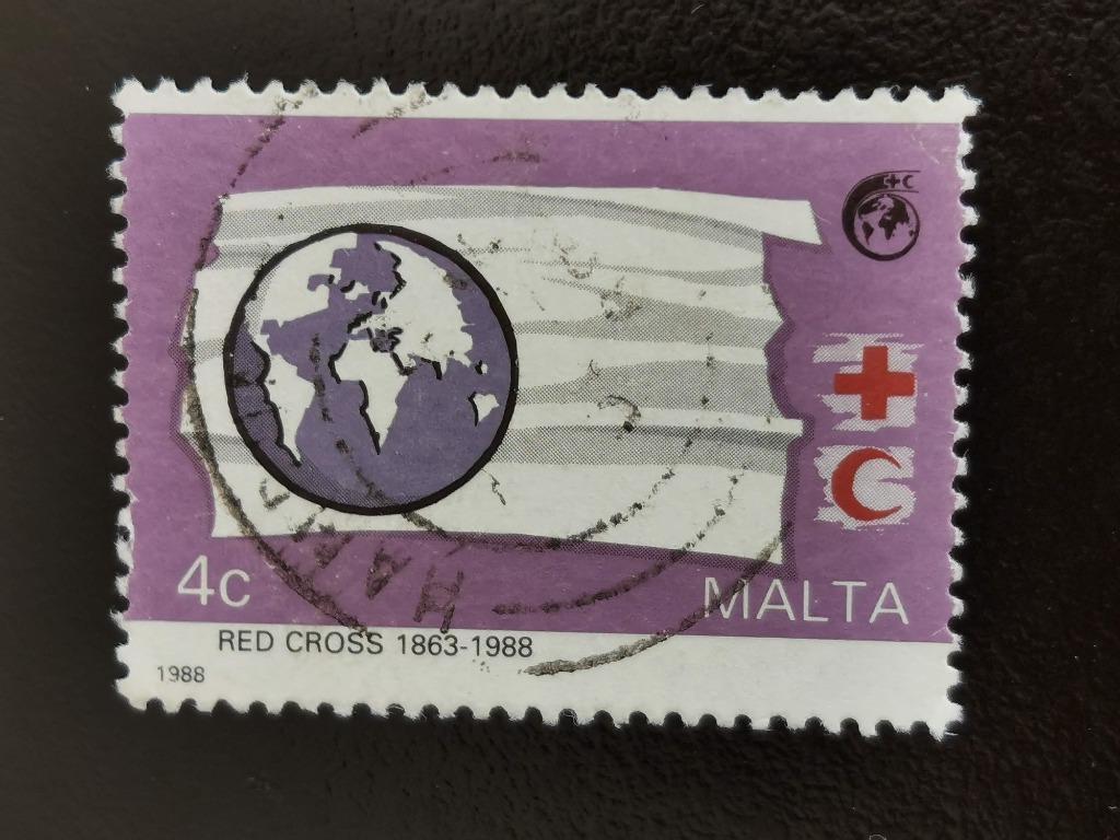 Malta 1988 - 125 jaar Rode Kruis - wereldkaart, Ophalen of Verzenden, Malta, Gestempeld