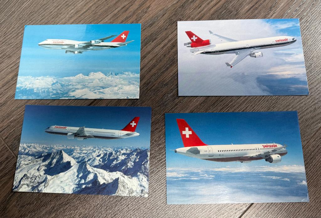 4 Postkaarten Swissair, Envoi, Comme neuf, Carte, Photo ou Gravure