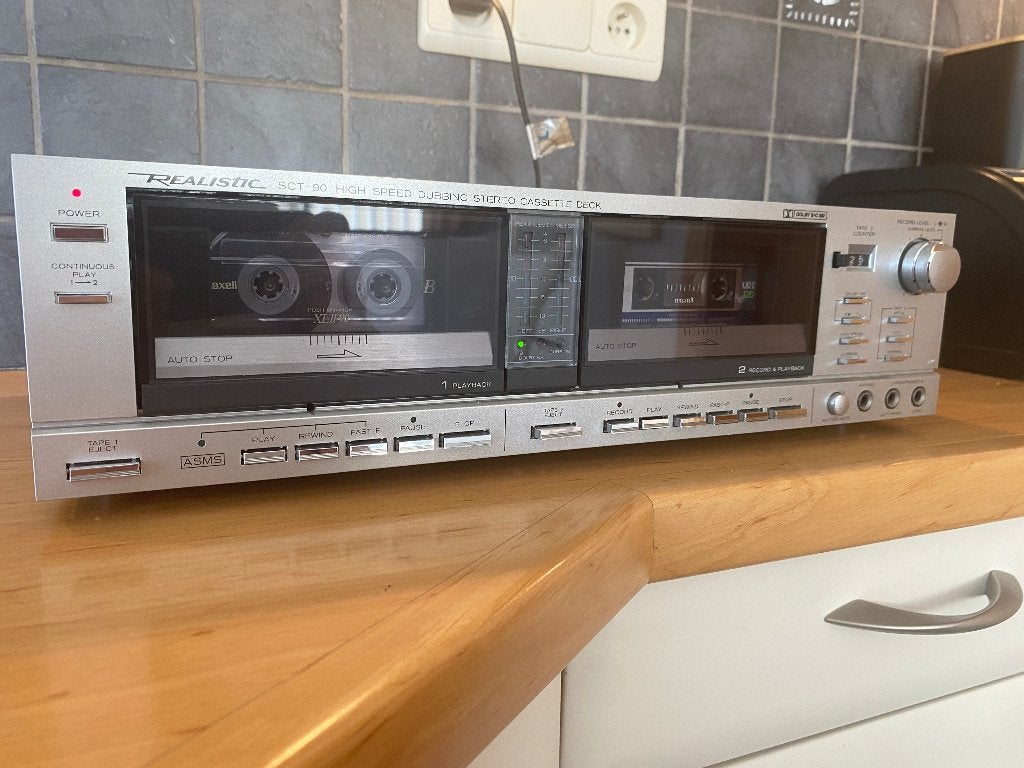 Platine à double cassette Realistic SCT-90- anno 1984, Enlèvement ou Envoi, Double, Autres marques, Auto-reverse