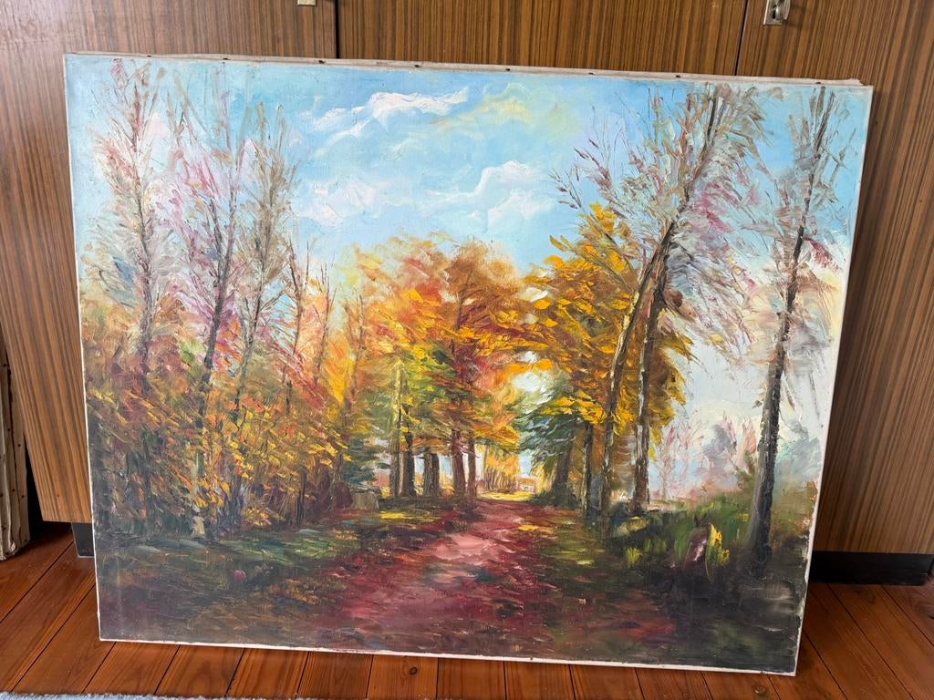 Grote schilderijen (100x80 cm)- kleurrijke bomen, Antiek en Kunst, Ophalen
