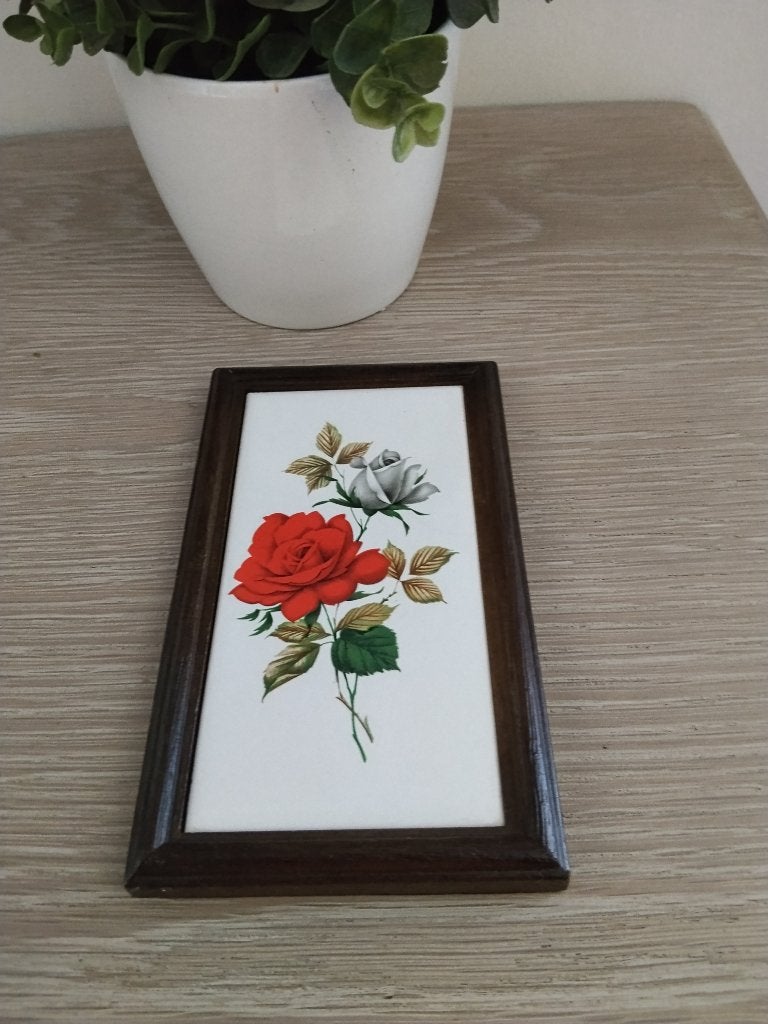 vintage houten kader met keramische tegel in, Vintage, Ophalen of Verzenden, Zo goed als nieuw