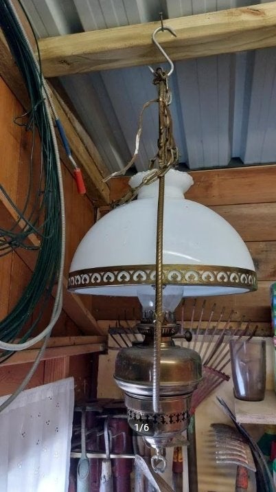 ancienne lampe à pétrole montée en lustre, Antiquités & Art, Enlèvement
