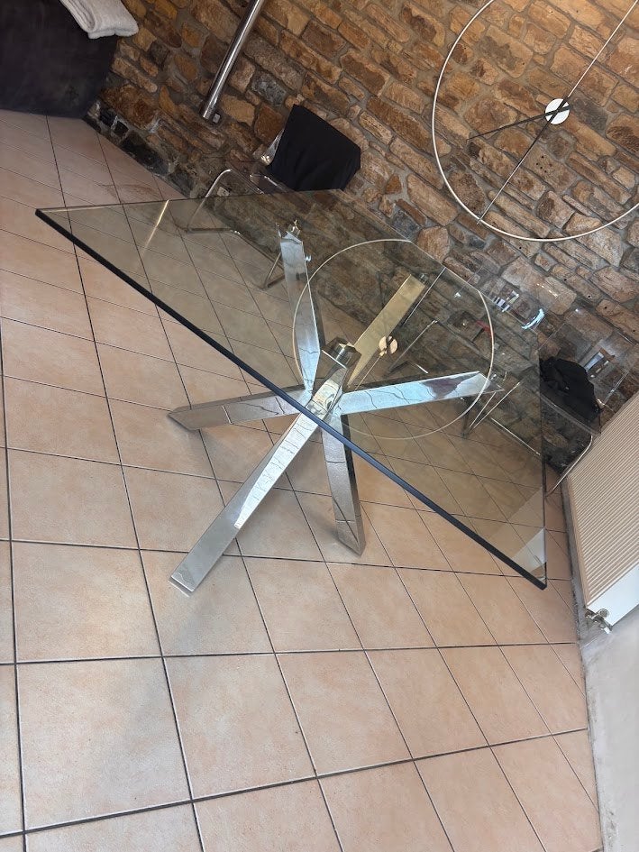 table en verre salle a manger, Maison & Meubles, 150 à 200 cm, Cinq personnes ou plus, Design, Enlèvement