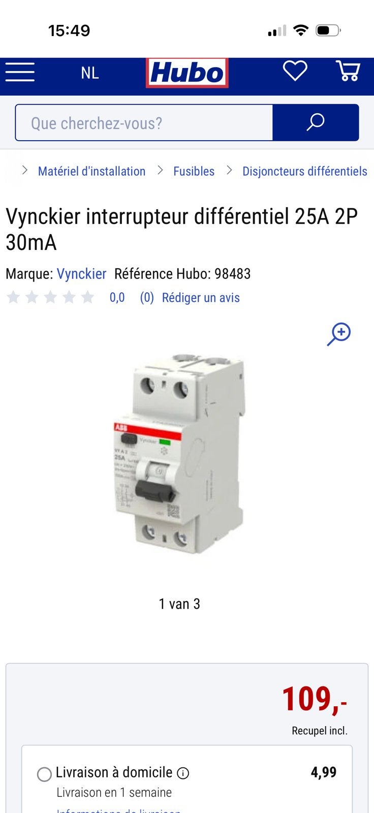 Vynckier interrupteur differentiel 25A, Bricolage & Construction, Électricité & Câbles, Neuf, Interrupteur, Interrupteur, Enlèvement