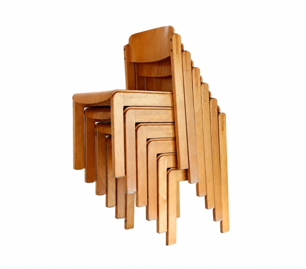 Set vintage minimalistische vintage houten kinder stoelen, Ophalen, Gebruikt, Stoel(en)
