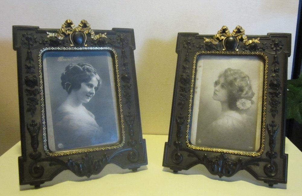 2 antieke fotokaders in gutta percha, vulcanite, 19de eeuw, Verzenden