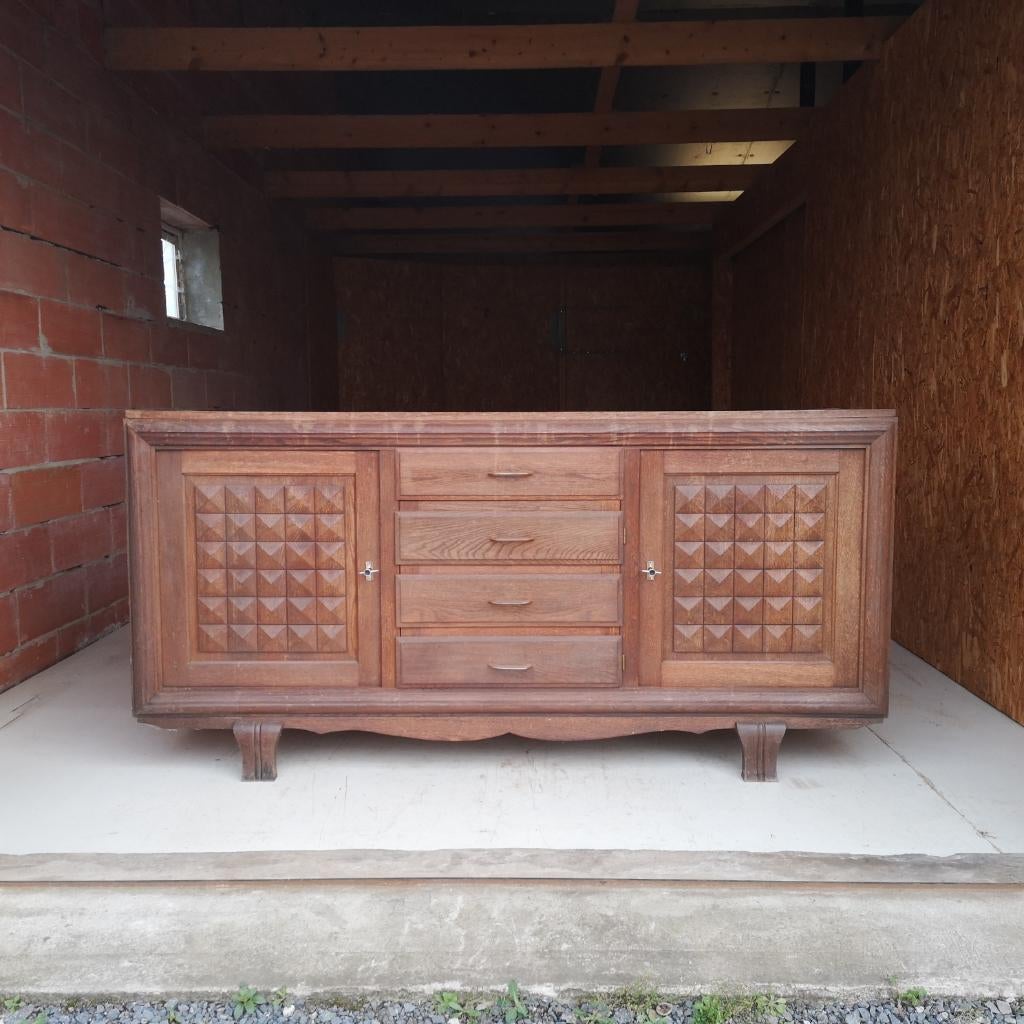 Buffet Enfilade Charles DUDOUYT 1940 Chêne & Plateau Damier, Chêne, Avec tiroir(s), 200 cm ou plus, Moins de 100 cm